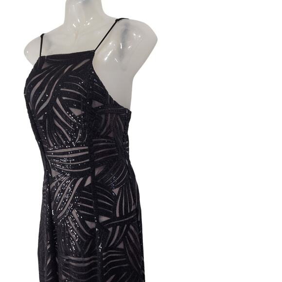 Trixxi Square Neck Strappy Sequin Embroidered Prom Dress Side Slit Black Size 3 - Picture 4 of 9